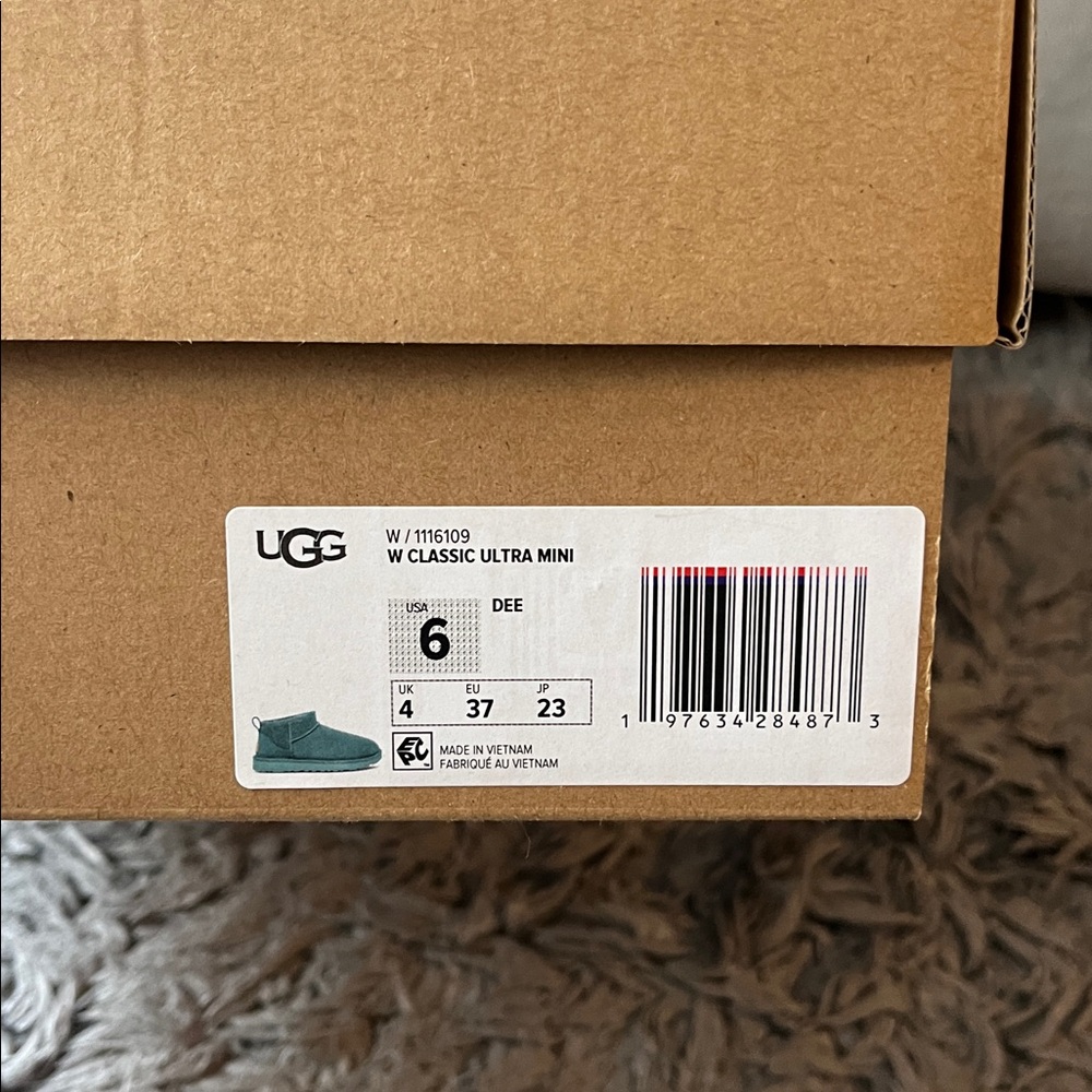 UGG classic ultra mini. Deep ice. Teal. Green. Blue. Womens size 6. New in box. - Picture 7 of 8